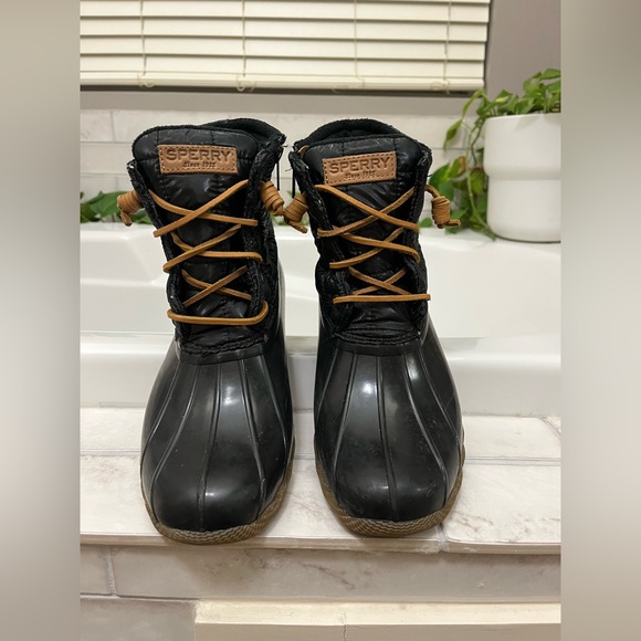 Sperry Shoes Sperry Winter Duck Boots In All Black With Leather Laces Poshmark
